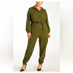 Juicy Couture French Terry Hooded Cargo Jumpsuit Green Size Large NWT